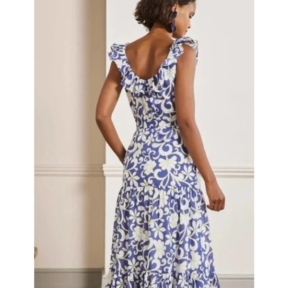 BODEN Ruffle Scoop Neck Maxi Dress Size 6 Ocean Blue Petal Print - Picture 7 of 12
